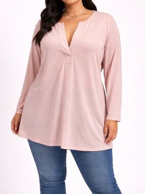Banana Republic Blush Pink Long Sleeve Split Neck Tunic Top XXL